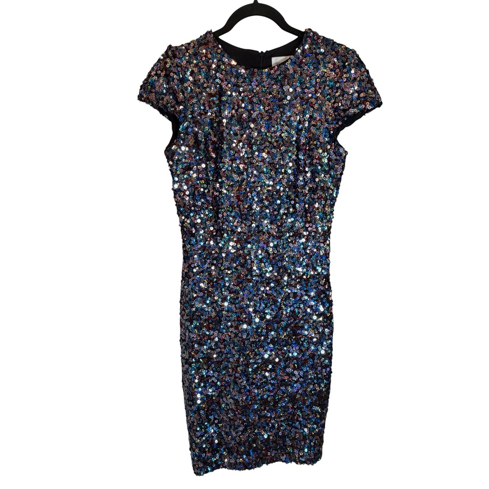 Dress The Population Womens Sequin Bodycon Sheath Dress Multicolor Blue Size M